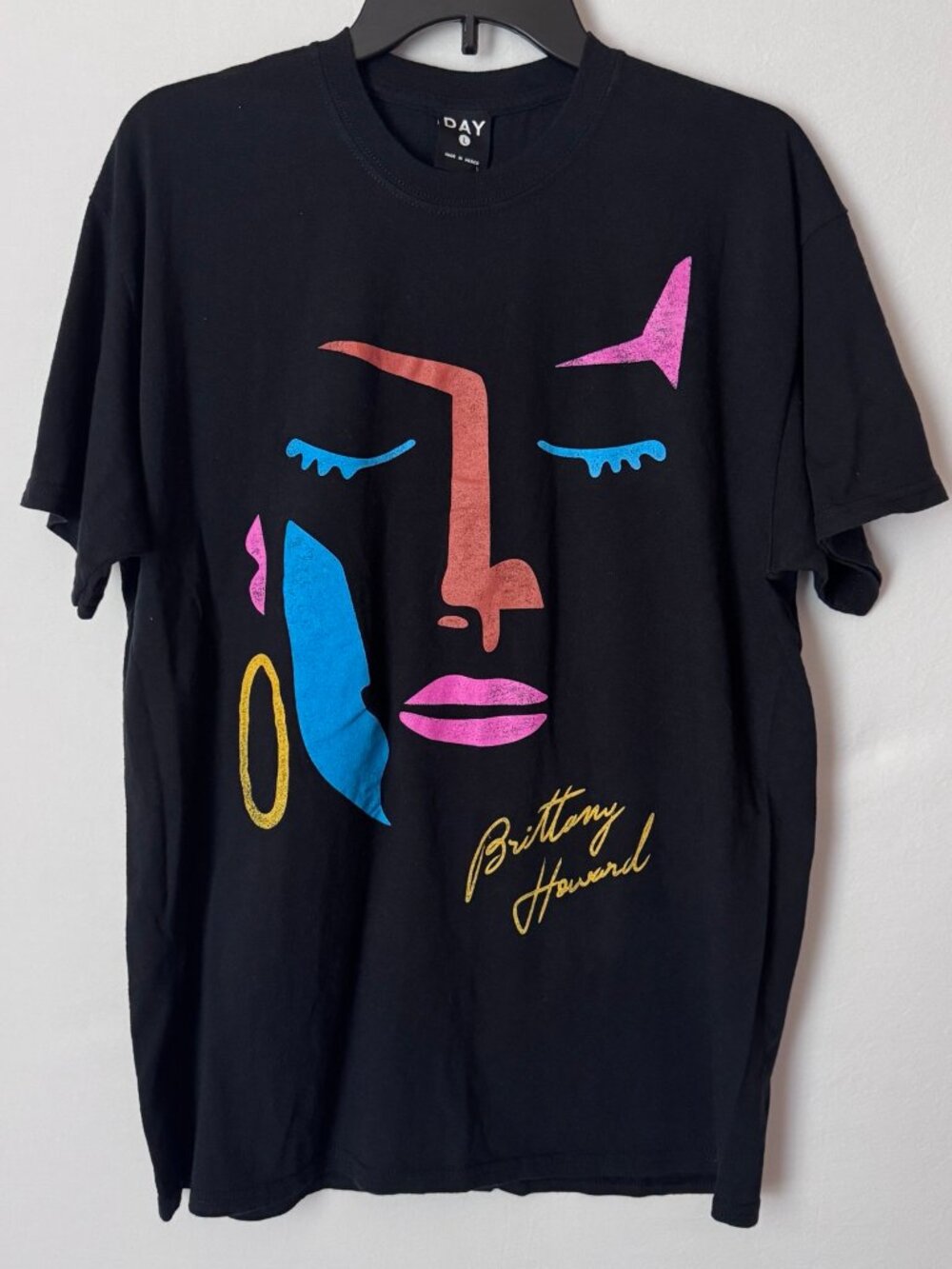 DAY Brittany Howard Women Black Graphic Face Short Sleeve Cotton T-Shirt Size L